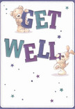 Cheerfulness and gentle optimism radiate from this get well card, an image that could bring warmth to anyone in Bexley facing recovery. Two endearing figures-a soft teddy bear and an animated puppy-spring to life, each lovingly attached to a letter in the bold 'Get Well' message. The text glows in shades of indigo and teal, set against a creamy, soothing background, while a constellation of playful stars in blue and purple twinkle with promise and tenderness. The illustration's tactile richness, from the bear's fluffy fur to the puppy's velvety ears, suggests the comforting embrace familiar in Bexley's friendly embrace-whether after a ramble through Danson Park or a stroll past the old clock tower. Every detail softly conveys care, making the card much more than a mere note-it becomes a vessel of healing, thoughtfully crafted in the spirit of Bexley's neighbourhood florists who pour kindness into every arrangement sent out to soothe, encourage, and bring cheer to a friend recuperating nearby.